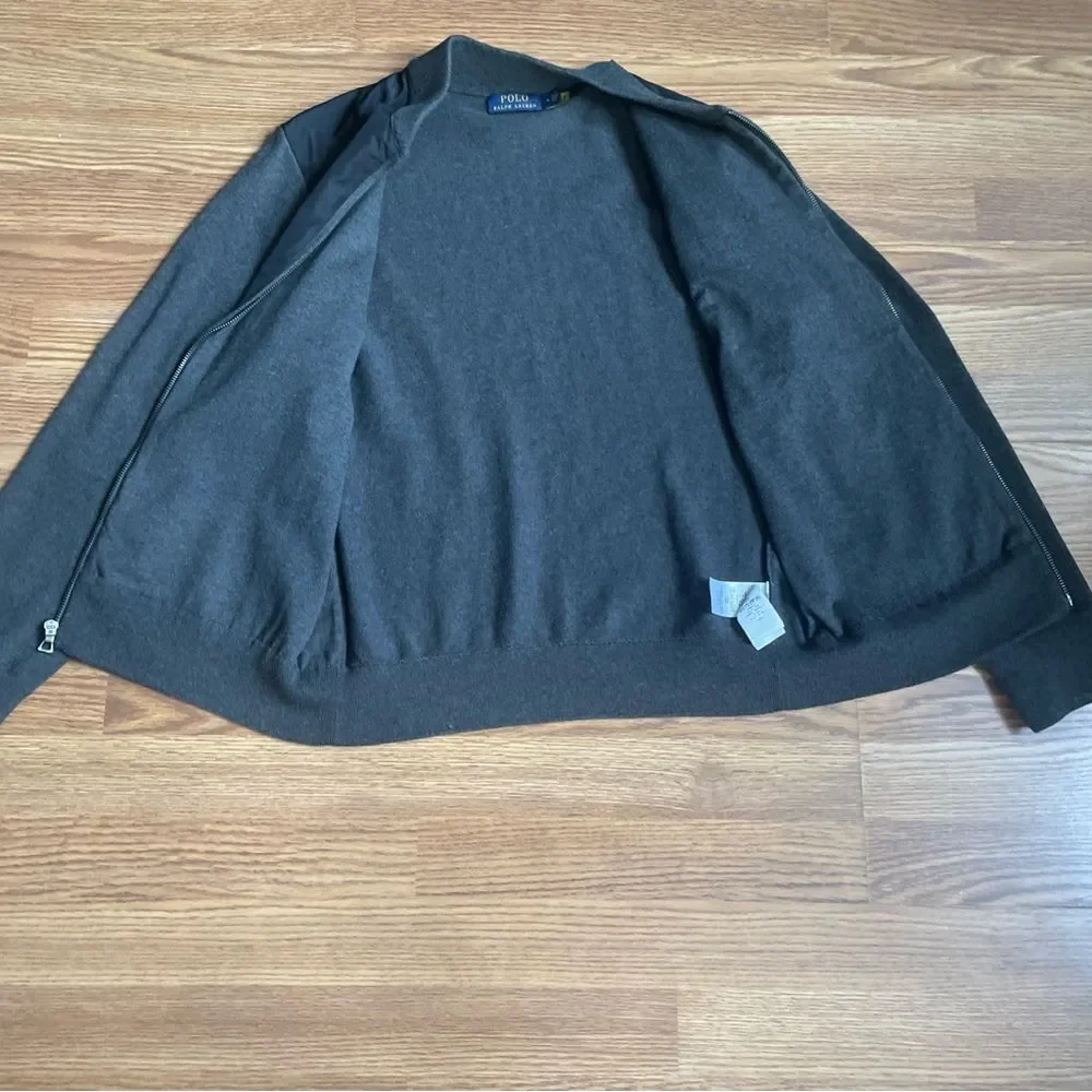 Polo Ralph Lauren men's Gray Black woven/knit hybrid full-zip bomber jacket Sz M